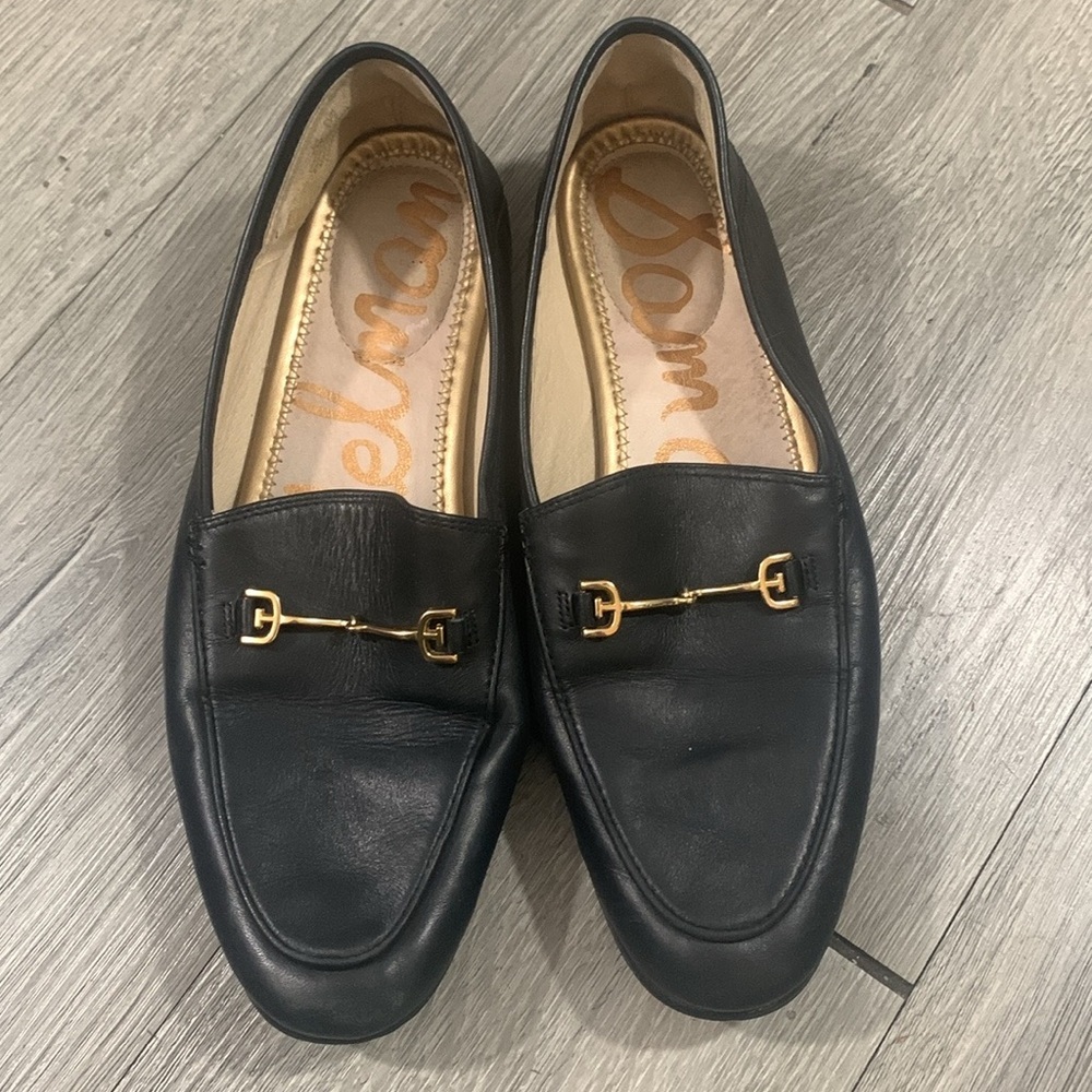 Sam Edelman LORAINE BIT LOAFER Black Leather Gold Metal Detail‎ size 7.5